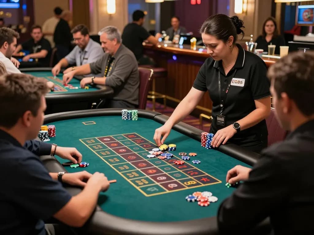 Players placing bets at the roulette table in the vibrant atmosphere of lc88 trang chu casino.