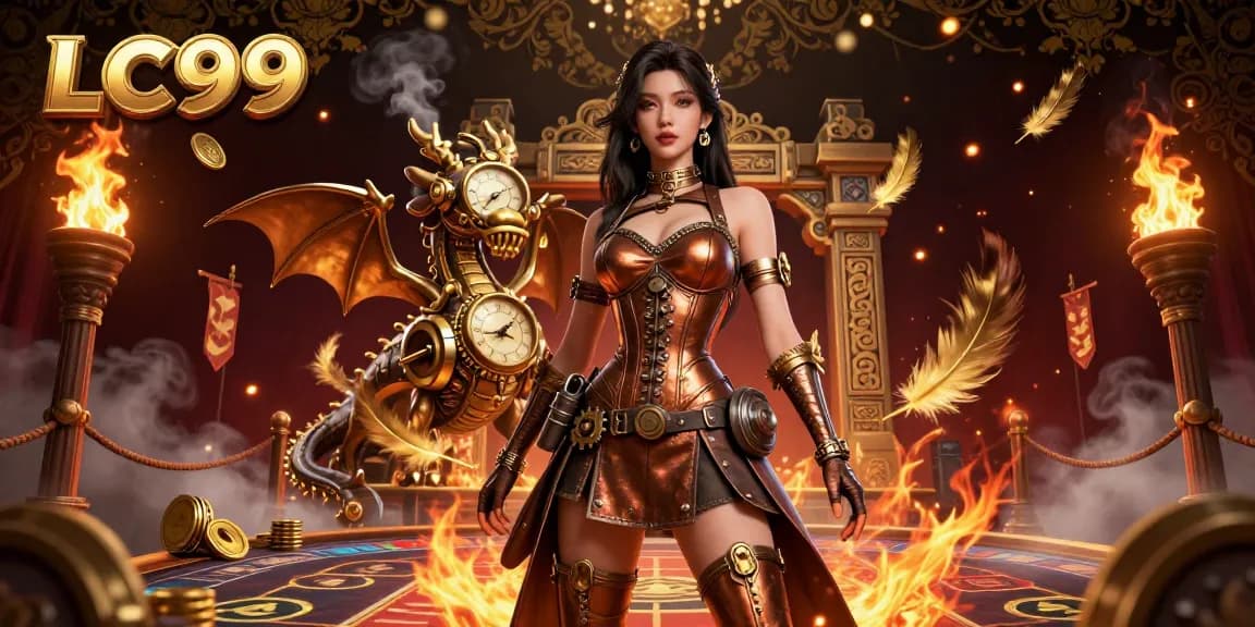 Experience thrilling gameplay at LC99 with a stunning steampunk dragon and vibrant casino action.