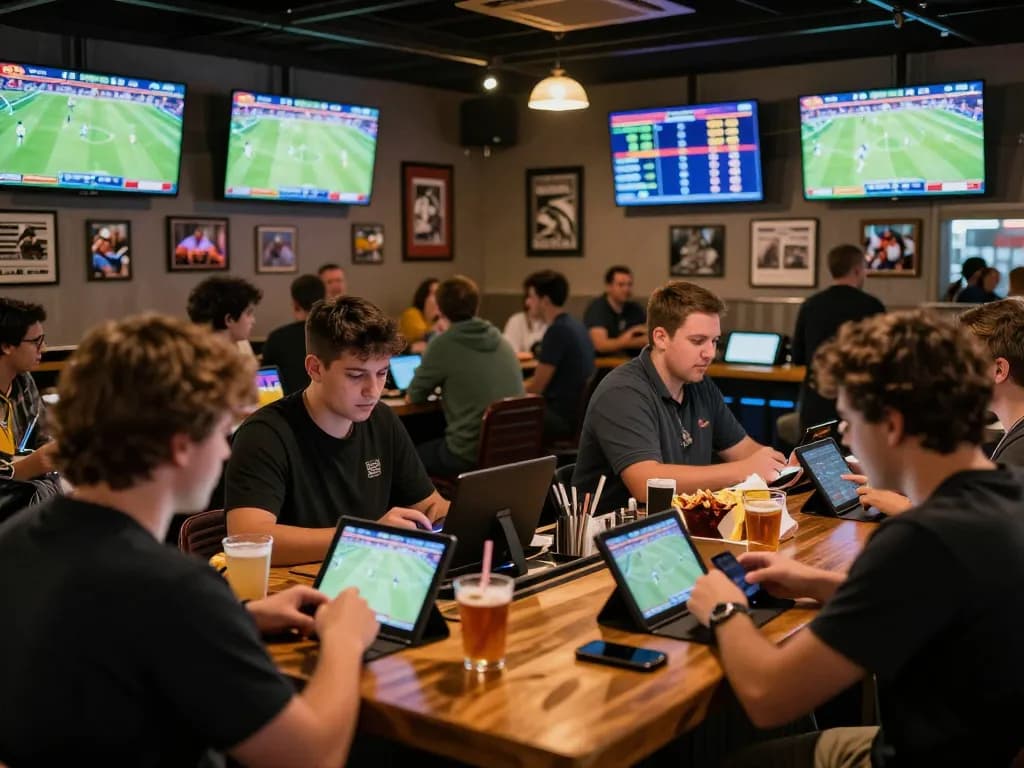 Bongdalu users engaging in dynamic sports betting atmosphere at a vibrant sports bar