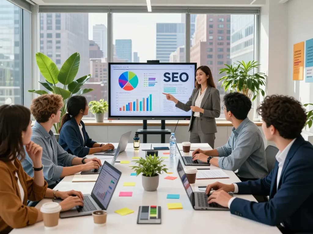 SEO Company in NYC team collaborating on digital marketing strategies in a modern office