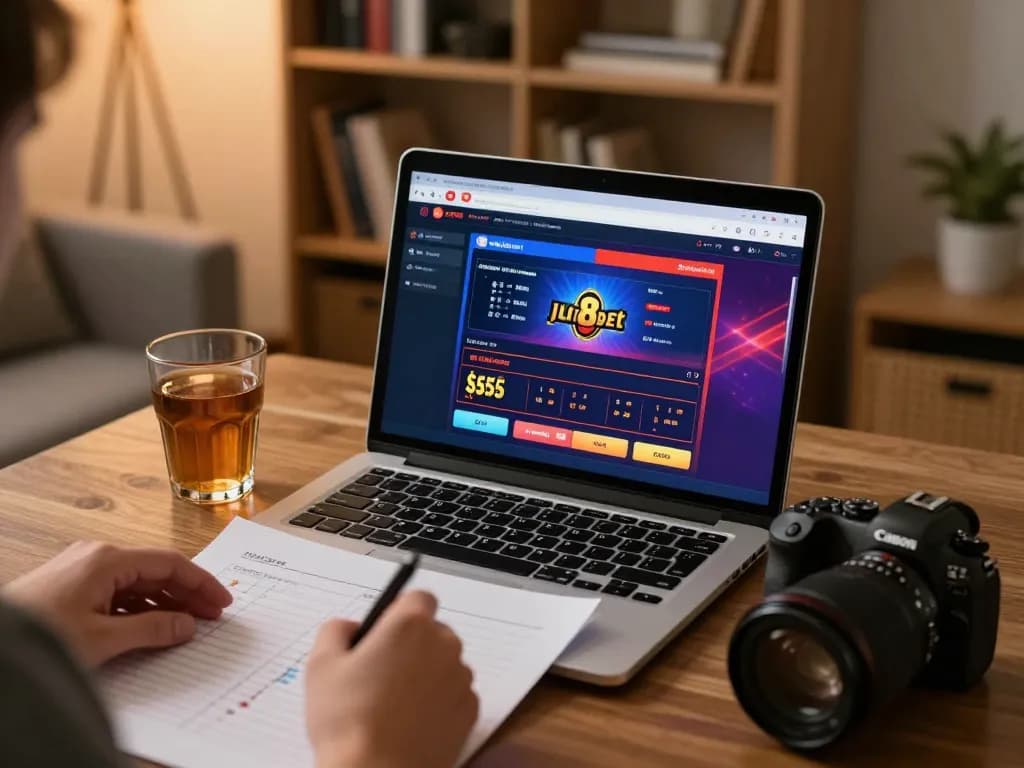 Player engaging with the jun88bet casino interface on a laptop in a cozy home setting