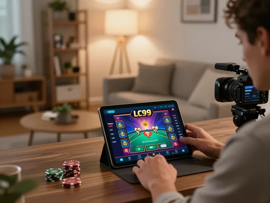 Player enjoying an engaging poker game on LC99 mobile app in a cozy home environment