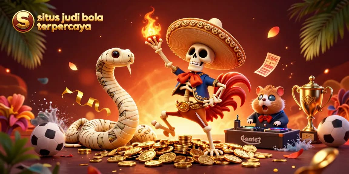 Play with the trusted situs judi bola terpercaya as a skeleton rooster celebrates on golden coins.