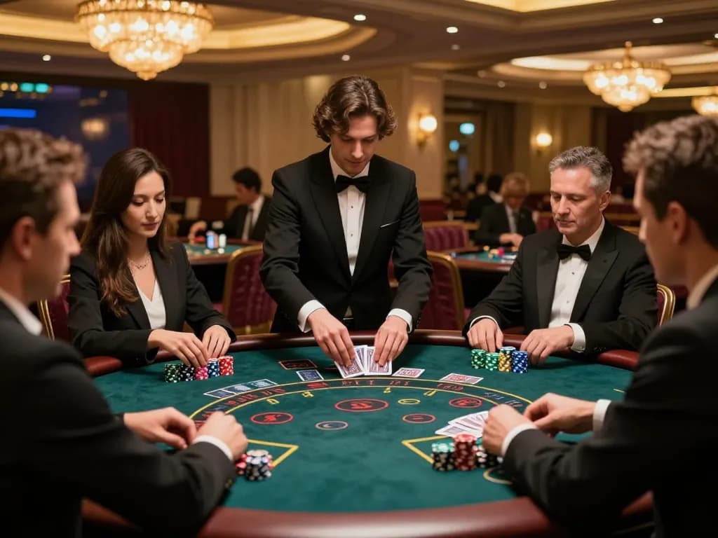 Players engaged in thrilling blackjack at the 88aa club, showcasing strategic betting moments in an upscale casino.