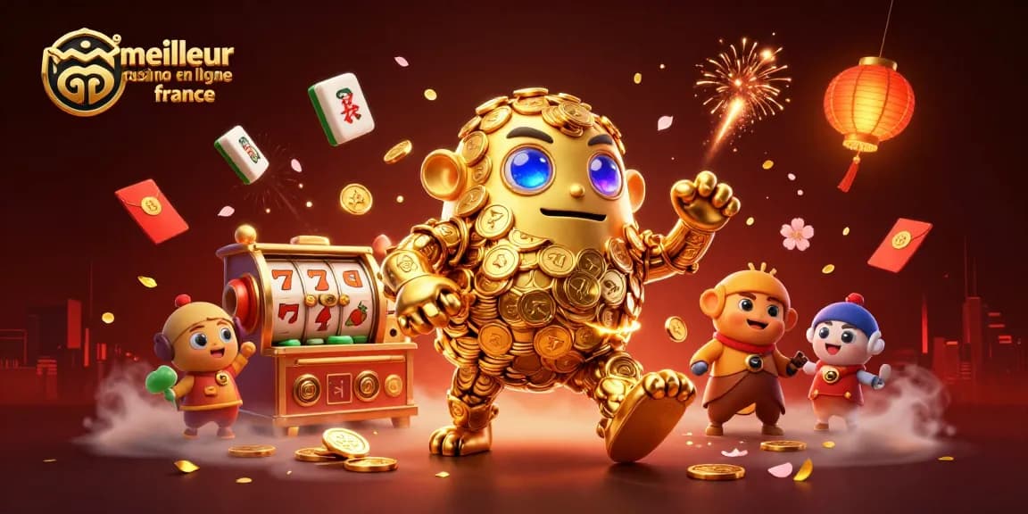 Plongez dans l'univers du meilleur casino en ligne France avec ce golem doré illuminé et chanceux.