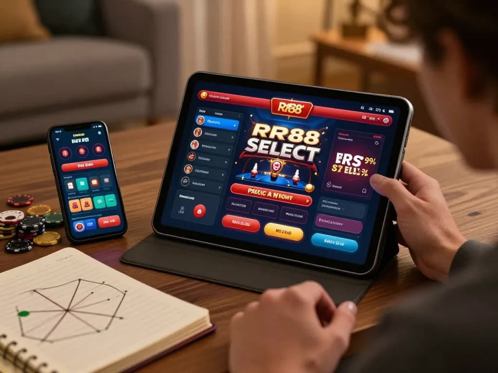 Engaging with the RR88 SELECT casino app for strategic online gaming at home.
