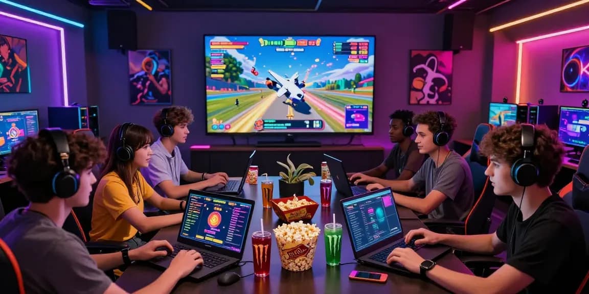A group enjoying the Aviator game in a vibrant gaming lounge with colorful lights and dynamic gameplay.