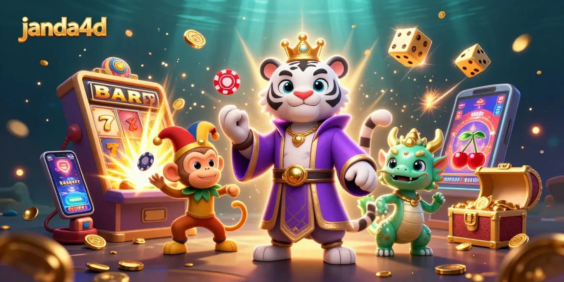 Menangkan jackpot besar di janda4d dengan gambar ilustrasi kasino penuh warna dan karakter 3D menarik.