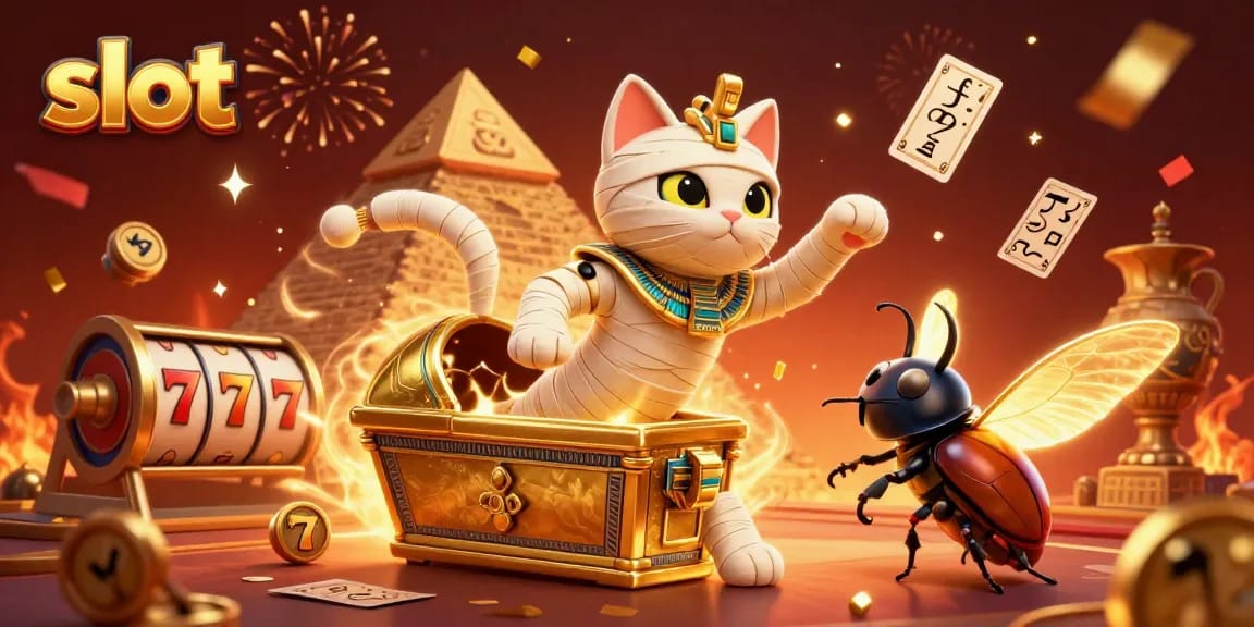 Mainkan slot dengan kekuatan kucing mummy ajaib di kasino piramida ramai.