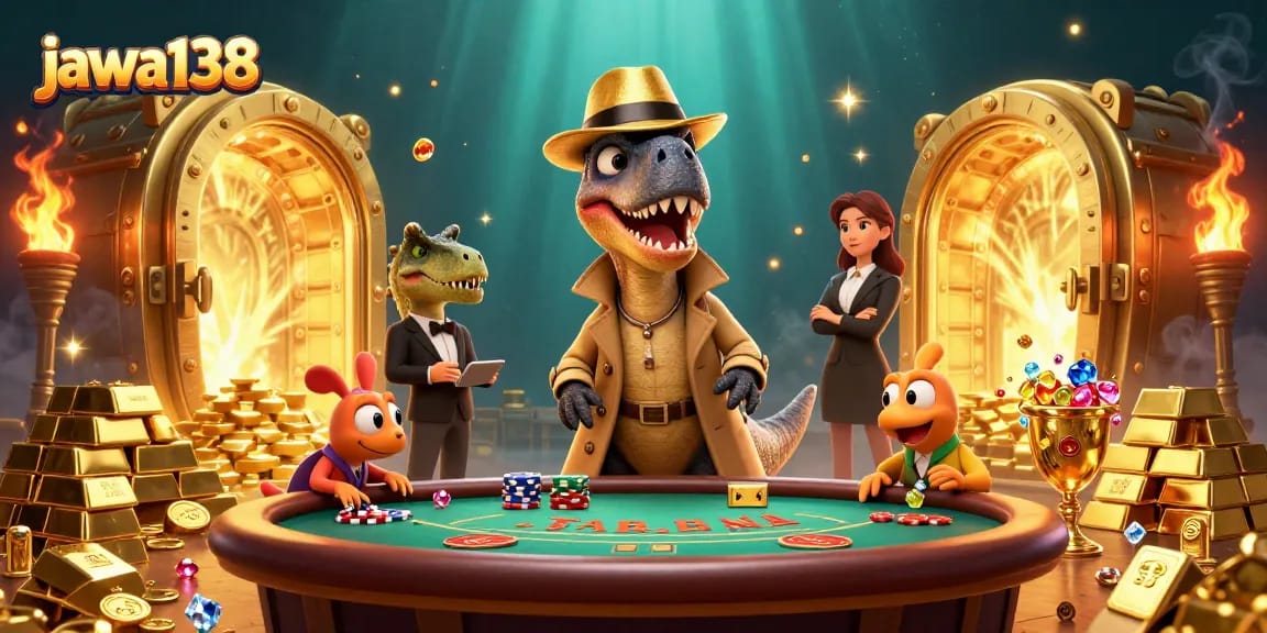 Experience the thrill of gaming with jawa138 as a velociraptor card counter engages at a blackjack table.
