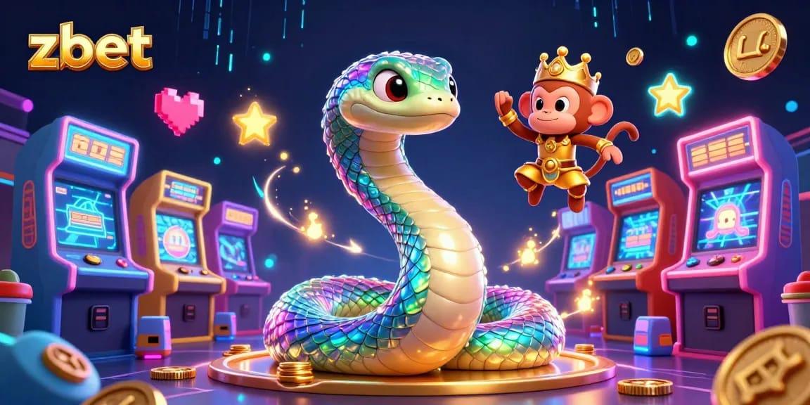 Experience thrilling gaming with zbet featuring a colorful 3D rainbow serpent and monkey king in a vibrant casino scene.