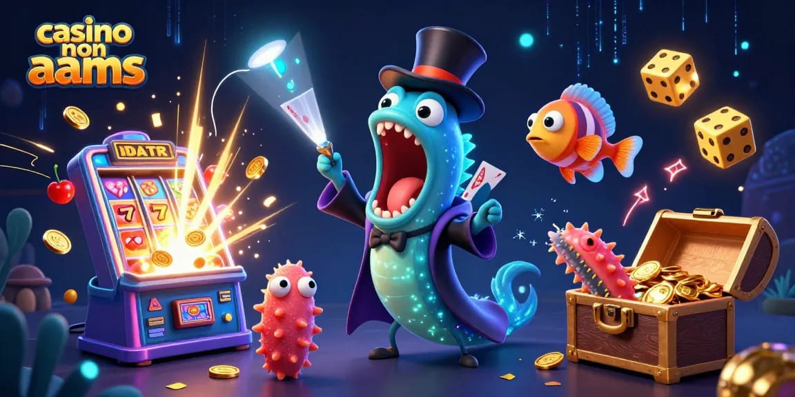 Gioca ai casinò non AAMS con divertenti slot e jackpot esplosivi in un'illustrazione 3D vibrante.