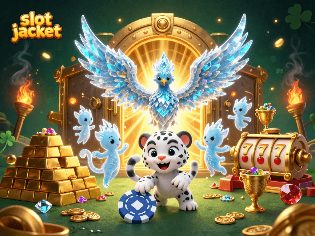Experience slot jackpot excitement with a stunning blend of fantasy and casino elements in this rich 3D illustration.