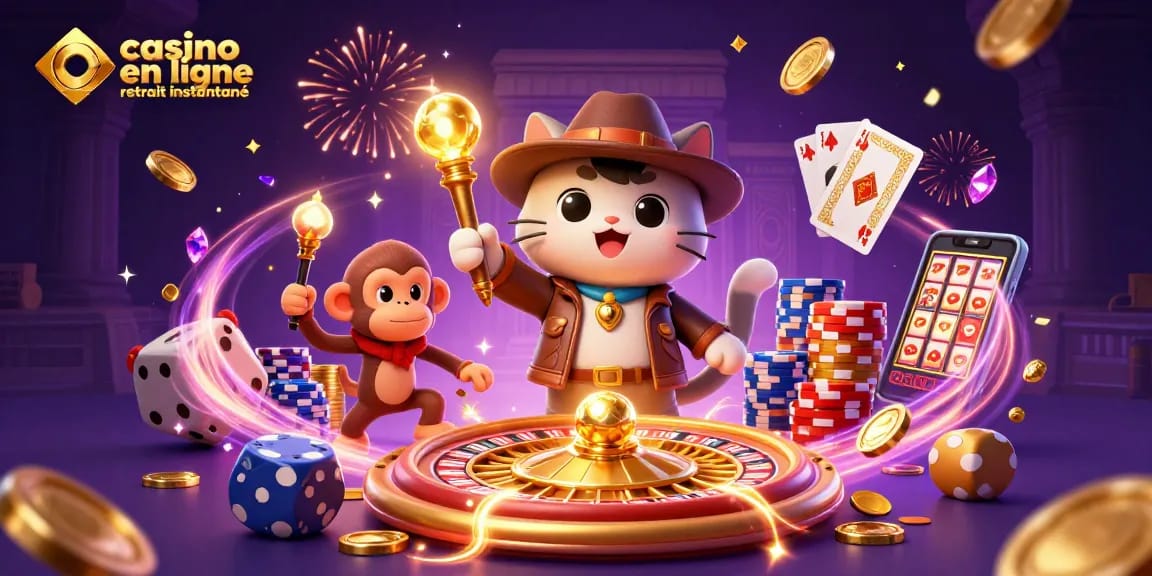 Casino en ligne retrait instantané avec un chat archéologue et son compagnon singe découvrant un artefact.