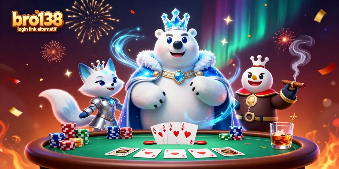 Experience the excitement with the bro138 login link alternatif on a vibrant casino-themed illustration.