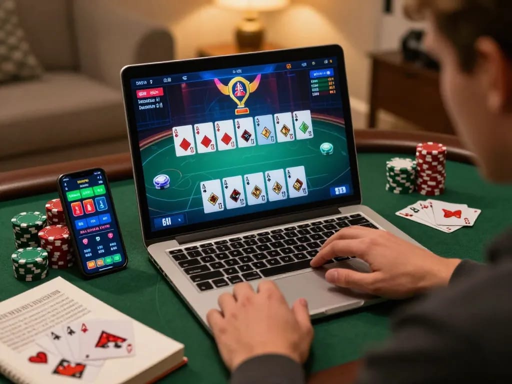 Engaging poker gameplay on 388bet's online platform showcases strategic action and vibrant interface.