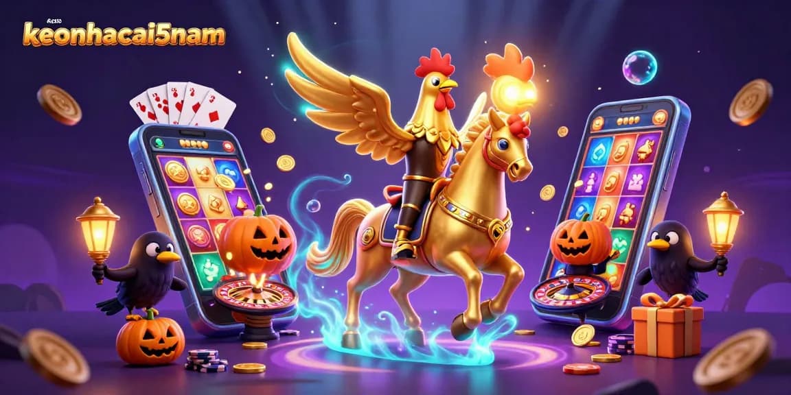 Engage with the vibrant keonhacai5nam casino scene featuring a golden rooster in action.