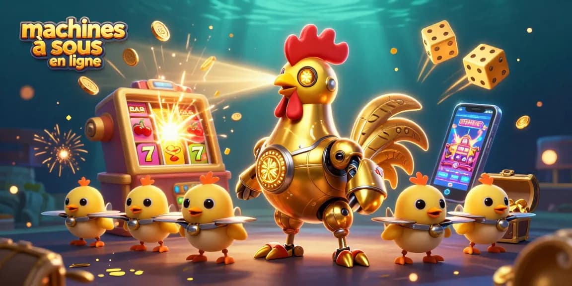 Découvrez les machines à sous en ligne avec une illustration 3D riche et dynamique, fusionnant jeux et luxe.
