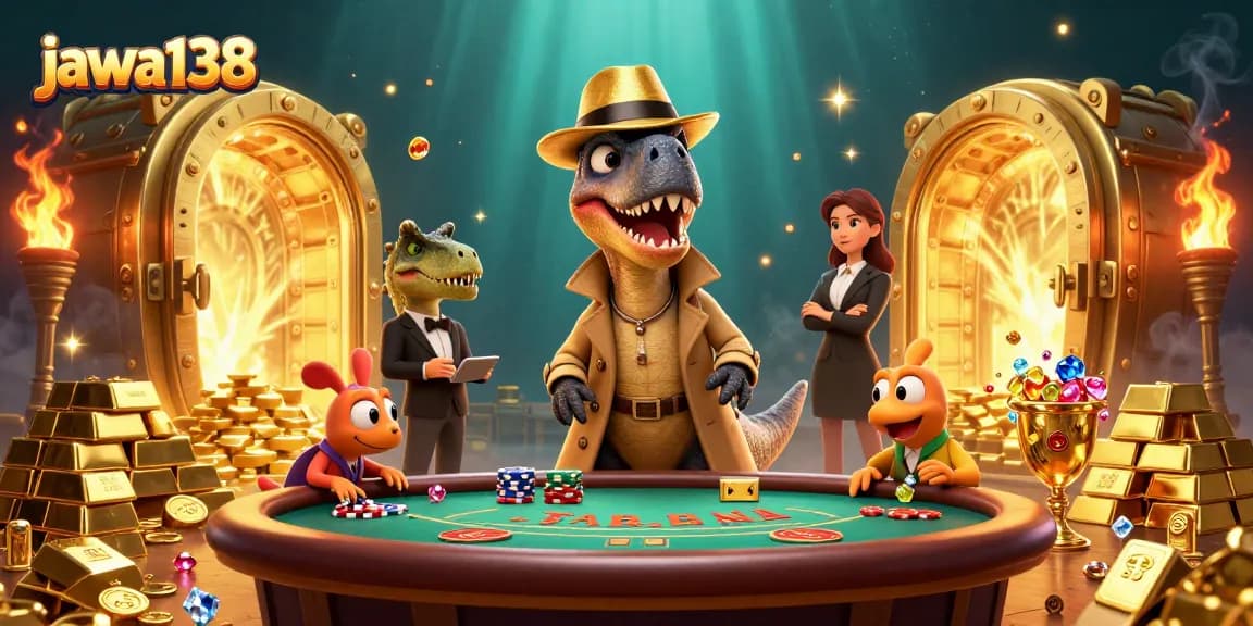 Experience the thrill of gaming with jawa138 as a velociraptor card counter engages at a blackjack table.