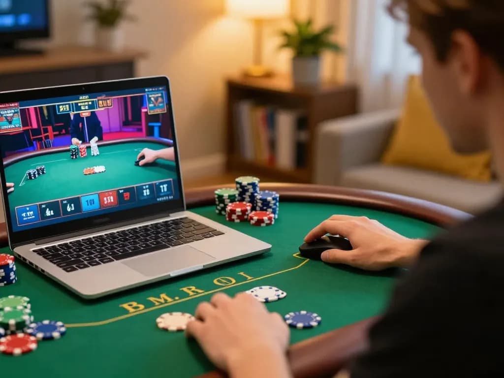 Player enjoying online poker at home with u888, showcasing an engaging gaming atmosphere.