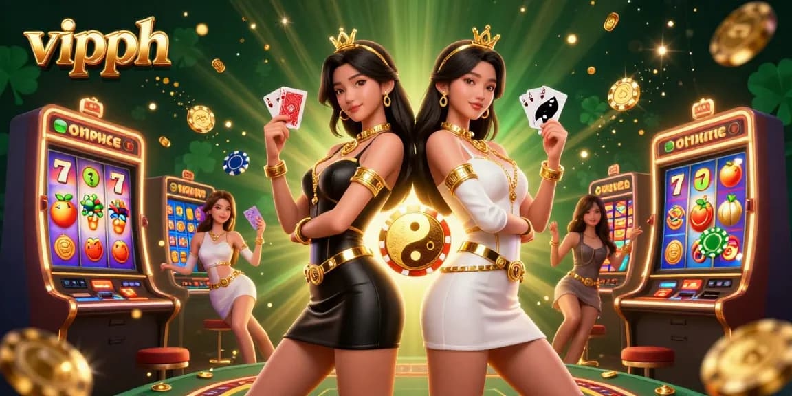 Experience the excitement of vipph as twin women showcase incredible card skills amidst a vibrant casino scene.