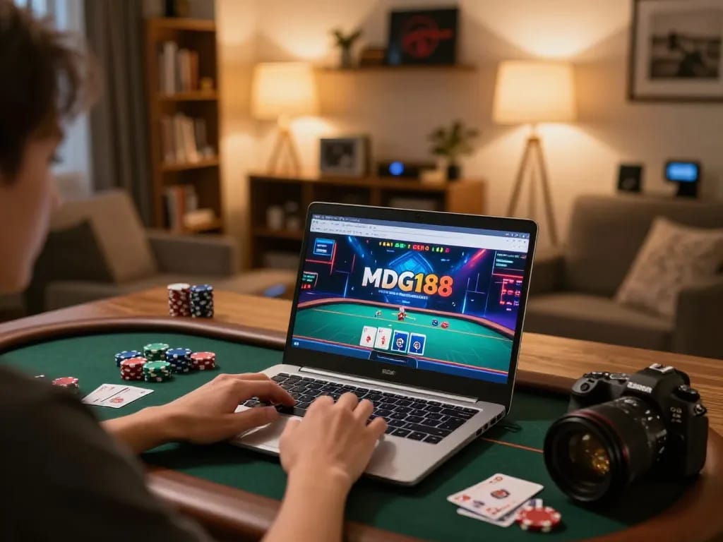 Engaging player using MDG188 login during online poker game, with strategic gameplay visible on the screen.
