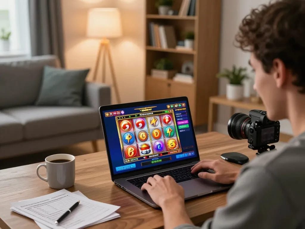 Pemain Bintangmpo memenangkan permainan slot online sambil mengelola bankroll dengan catatan dan kopi di rumah yang nyaman.