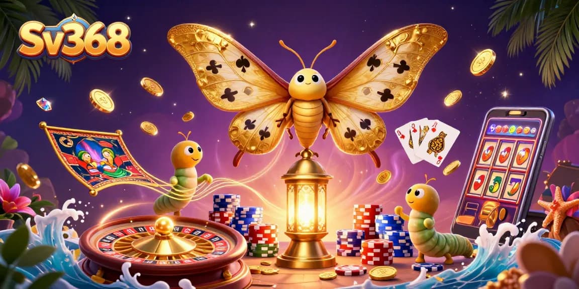 Experience winning gameplay at Sv368 with thrilling casino elements, golden coins, and vibrant gaming accessories.
