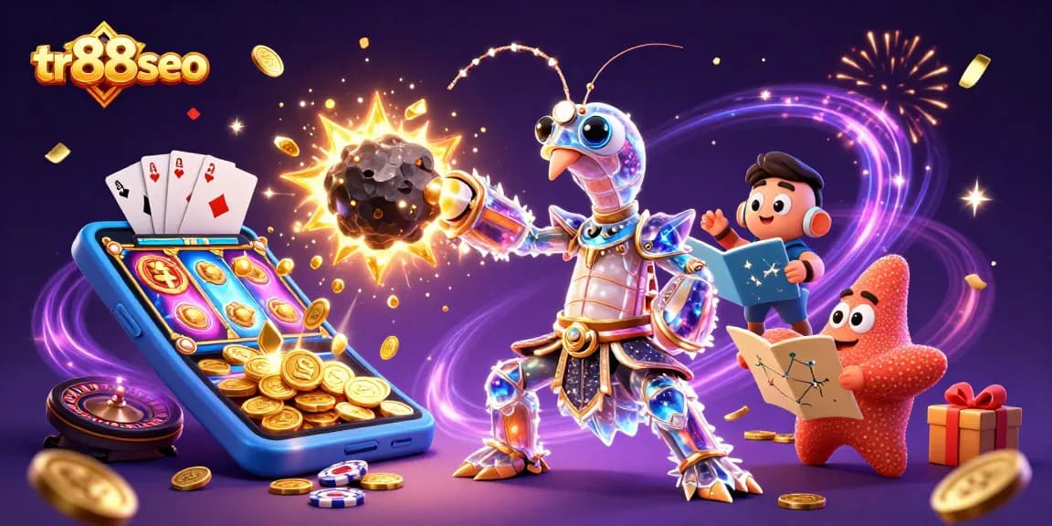 Experience excitement at tr88seo with a vibrant casino scene featuring a cosmic samurai and underwater gaming elements.