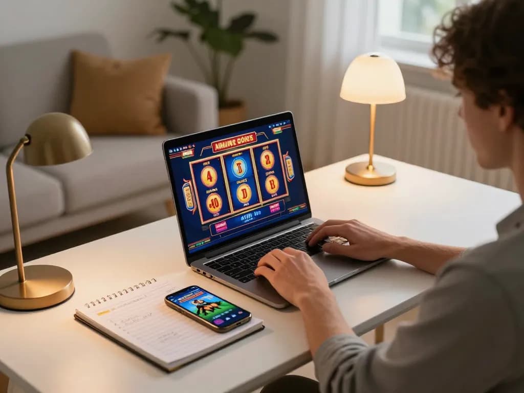 Engaging gameplay on slot depo 4k showcasing a player enjoying online gaming ambiance at home.