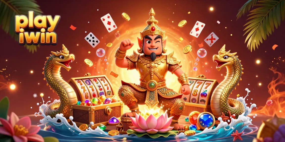 Play iwin with excitement as colorful gems and gold coins surround the guardian and Naga companions.