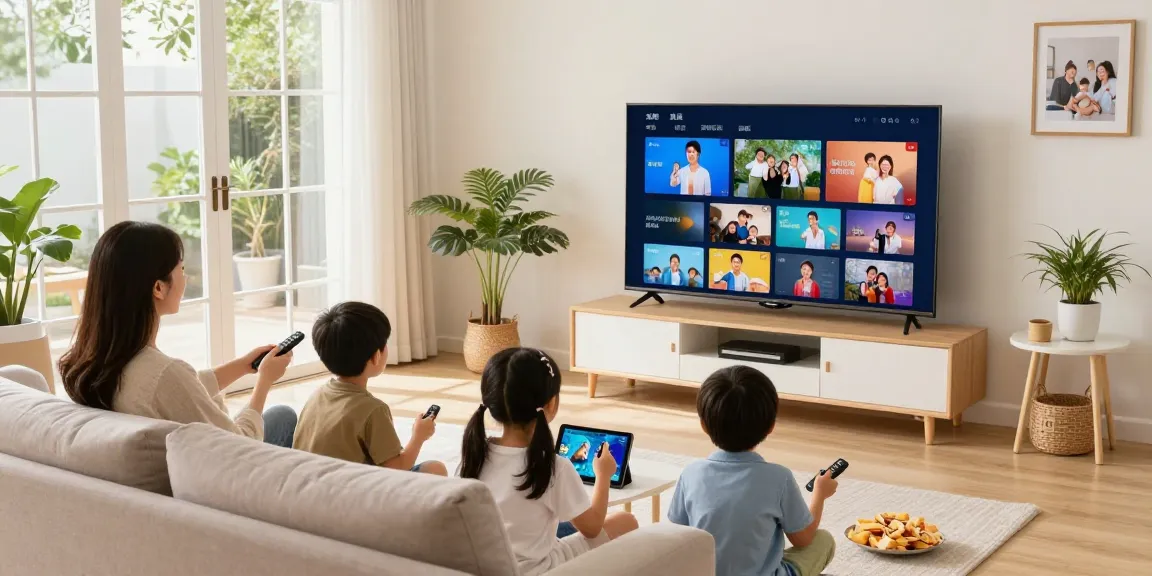 This streaming service provides families with live TV options in a cozy living room setting.