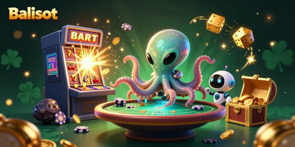 Balislot showcases an alien-themed casino scene featuring vibrant games and characters.