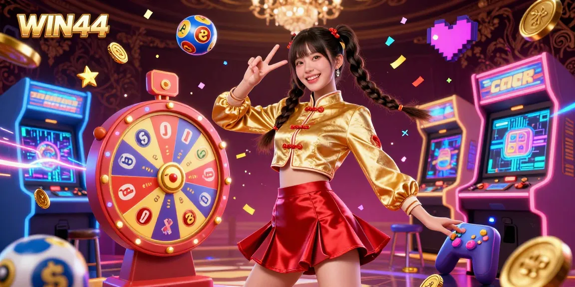 Experience the excitement of gambling with WIN444 in an engaging casino-themed 3D illustration featuring joyful gameplay.