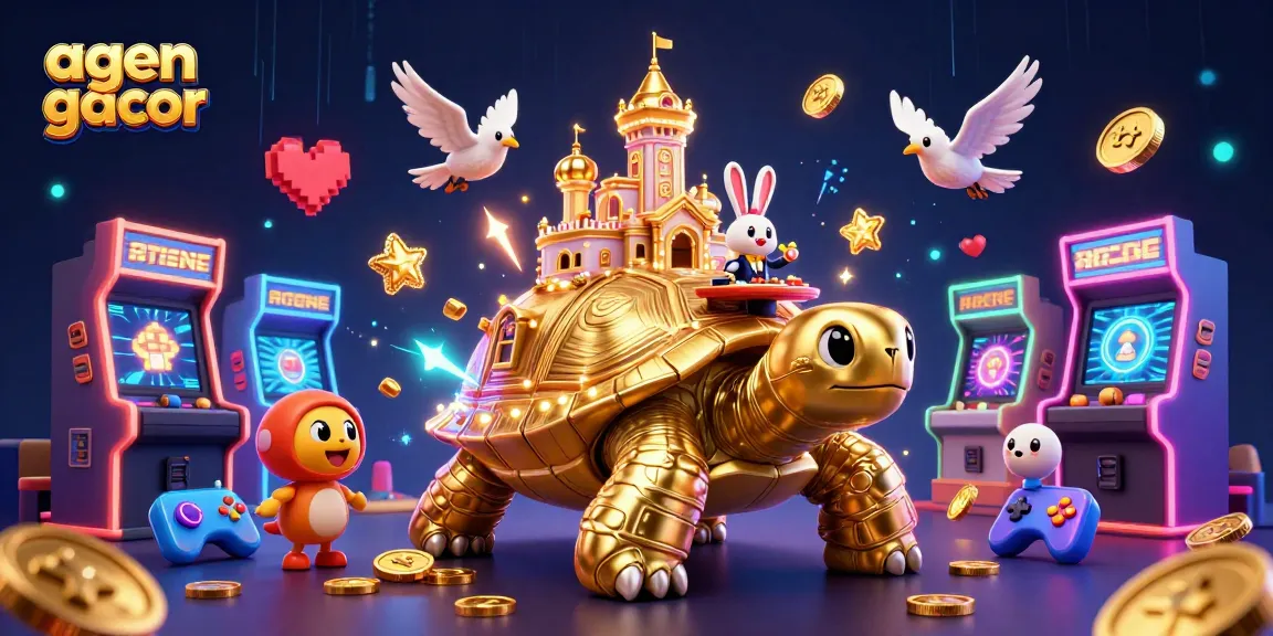 Agen gacor captivates players with a vibrant, colorful casino scene featuring a golden tortoise and engaging game elements.