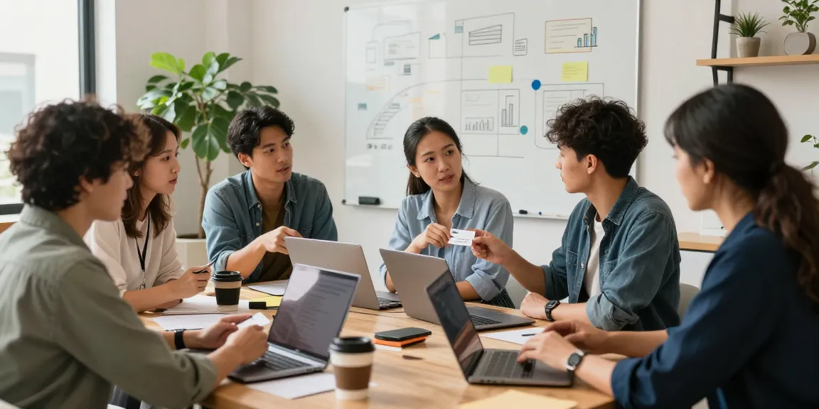 Self-employed professionals networking in a modern co-working space.