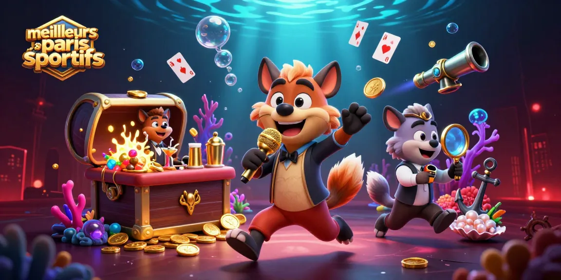 Les meilleurs sites paris sportifs : Une illustration dynamique de hyènes en casino, avec jeux de lumières.