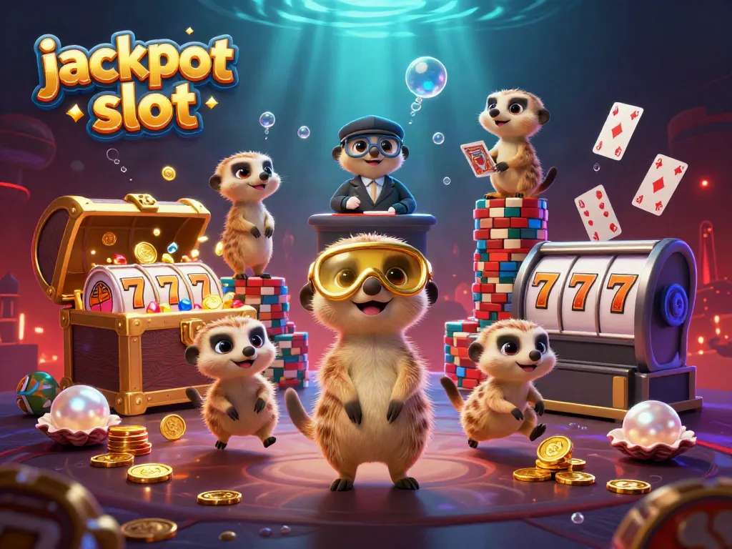 Experience jackpot slot thrills as meerkats manage a colorful underwater casino operation.