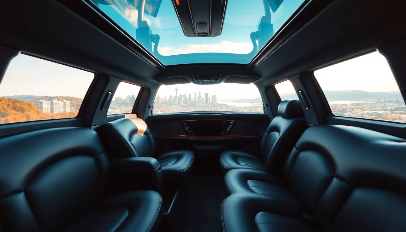 seattle to vancouver limo featuring a luxurious interior, city views, and elegant seating.