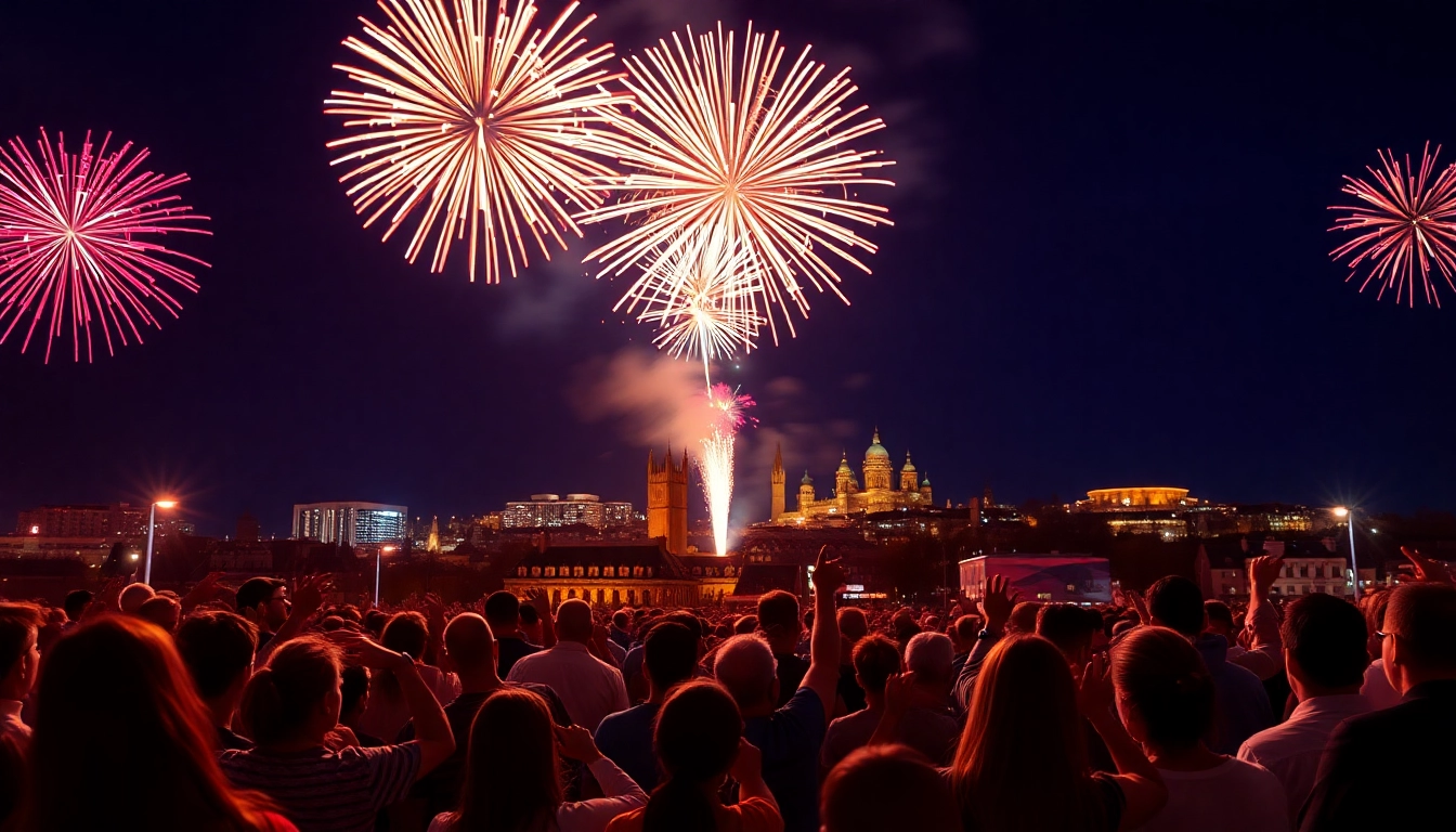People enjoy the stunning manchester fireworks display lighting up the night sky.