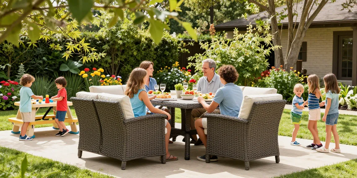 Gathering around affordable patio furniture for a sunny family afternoon.