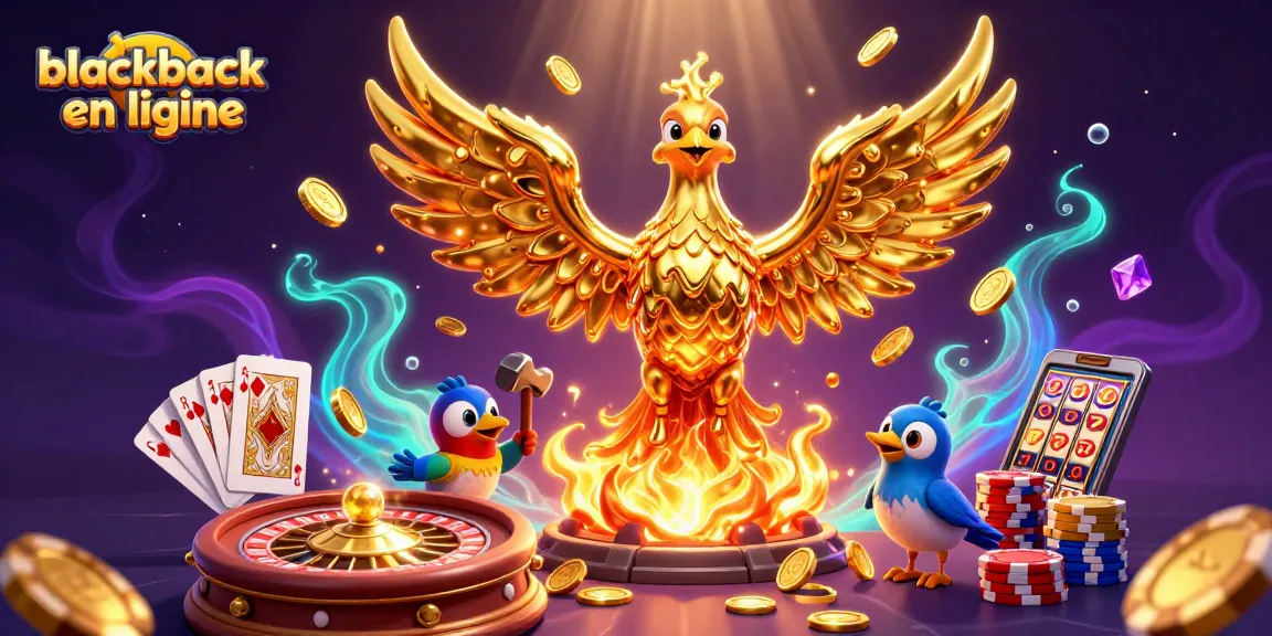 Jouez au blackjack en ligne, émerveillez-vous devant le phénix doré et les éléments de casino captivants.