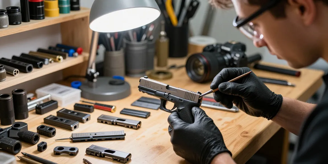 Glock slides customization process at https://precisionglockslides.com, featuring a detailed view of high-performance aftermarket options.