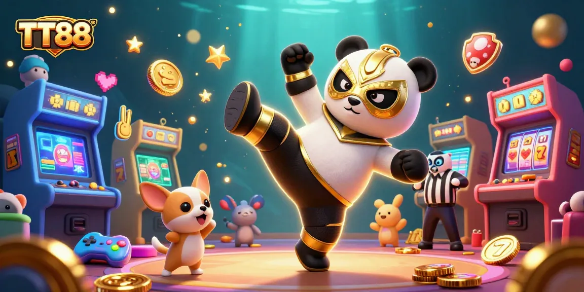 Engaging 3D scene showcasing TT88 casino excitement with dynamic characters and colorful game elements.