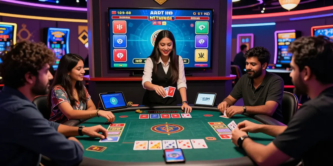 Engaging Andar Bahar live casino gaming scene with players and dealer, featuring real money bets and vibrant technology.