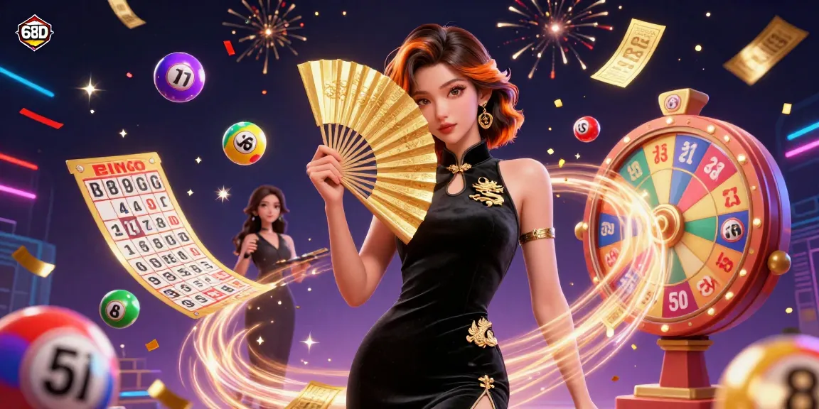 Experience the thrill of winning with 68D's vibrant lottery scene, featuring dynamic game elements.