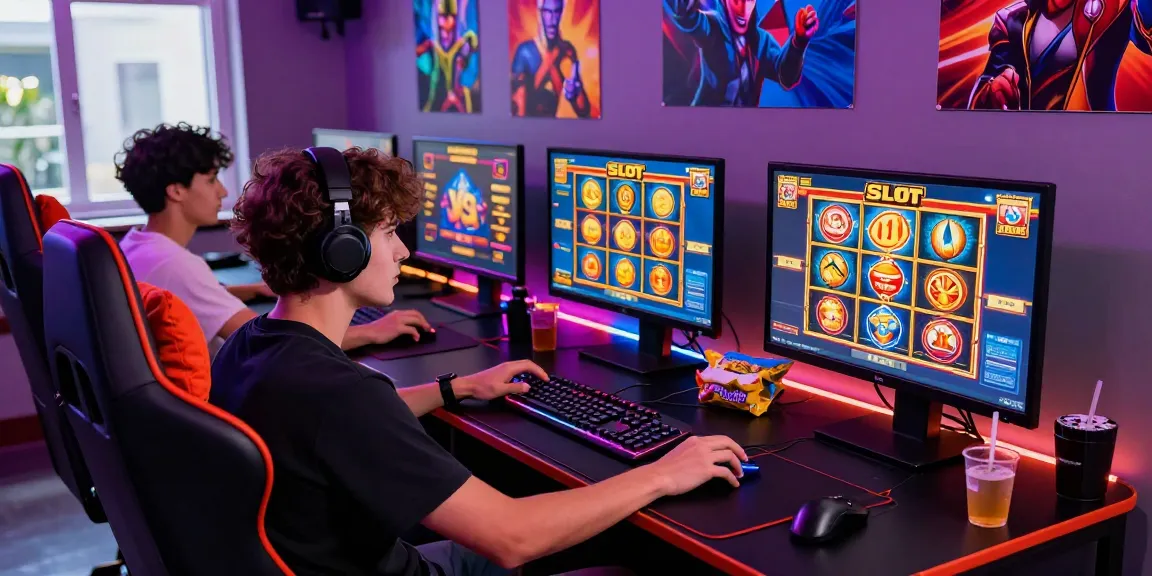 Engaged gamer at vibrant gaming station showcasing playbook88 link for exciting SLOT Online experience.