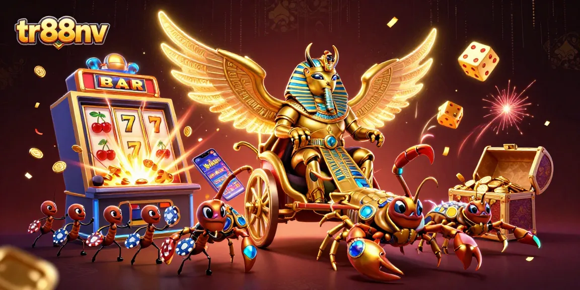Engage in thrilling jackpots with the tr88nv golden scarab beetle battling alongside scorpions in a vibrant casino