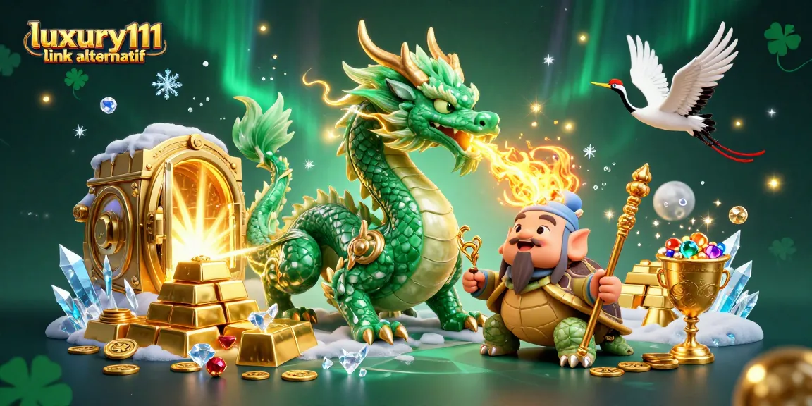 Engage with luxury111 link alternatif through this dynamic illustration of a jade dragon and fortune elements.