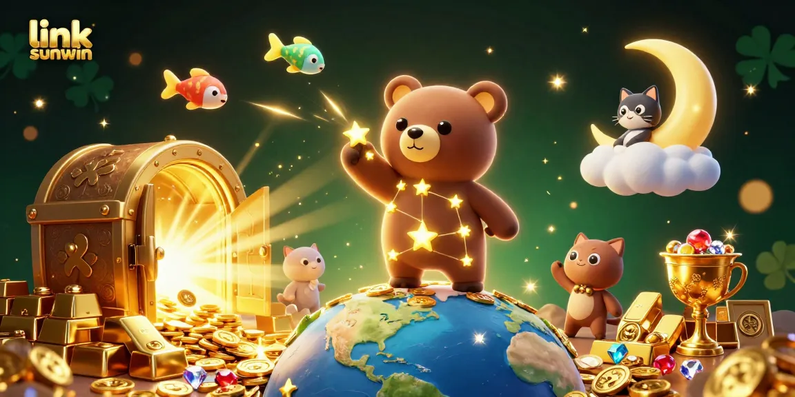 Experience the excitement of link sunwin, where the constellation bear scoops coins amidst dazzling casino treasures.